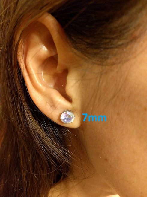 5 Pairs of Surgical Stainless Steel Aurora Borealis Crystal CZ Stud Earrings 3,4,5,6, & 7mm...