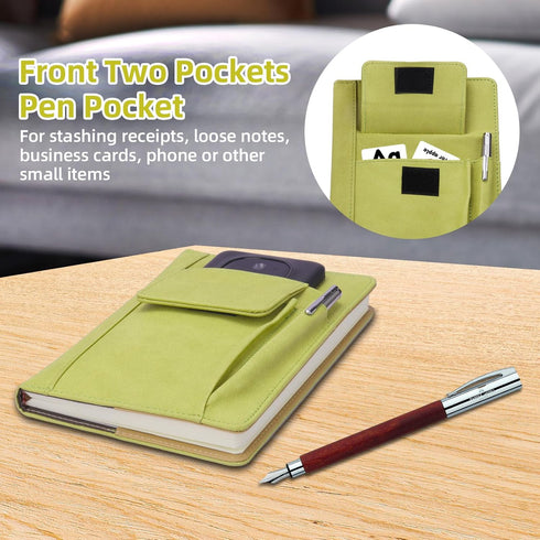 Refillable Lined Leather Journal Notebook, A5 Size Journal for Women Men,100gsm 200 Pages Thick Paper Notebooks with Front Pockets and Pen Pocket,...