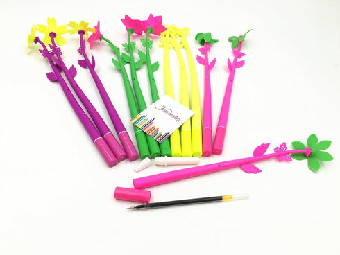 Yansanido Fluent Writting Pen, 12 Pcs 0.5 mm Black Ink Flower Shape Rolling Ball Cute Gel Ink Pen for Student and School Office Supplies (flower)...
