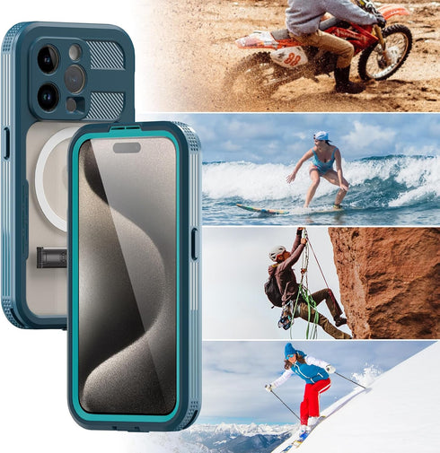 Compatible with iPhone 15 Pro Max Waterproof Case with Stand, Shockproof Dust-Proof Phone Case with Built in Screen Protector, Full Body Protectiv...