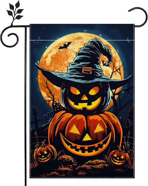 Halloween Garden Flag, 12x18 Inch Double Sided Burlap, Halloween Jack O Lantern Garden Flag, Holiday Outdoor House Decoration?Lawn Flag Yard Flag?...