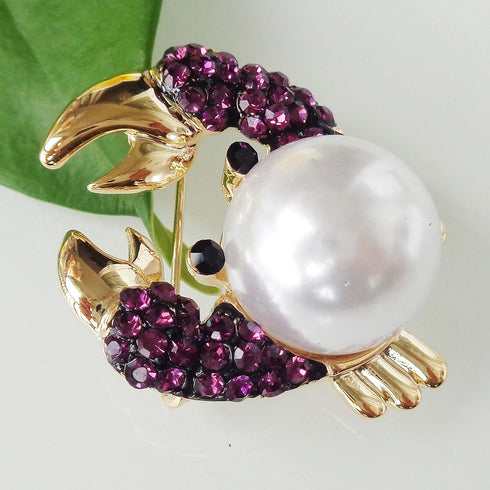 Navachi 18k Gold Plated Full Crystal Ball Crab Brooch Pins...