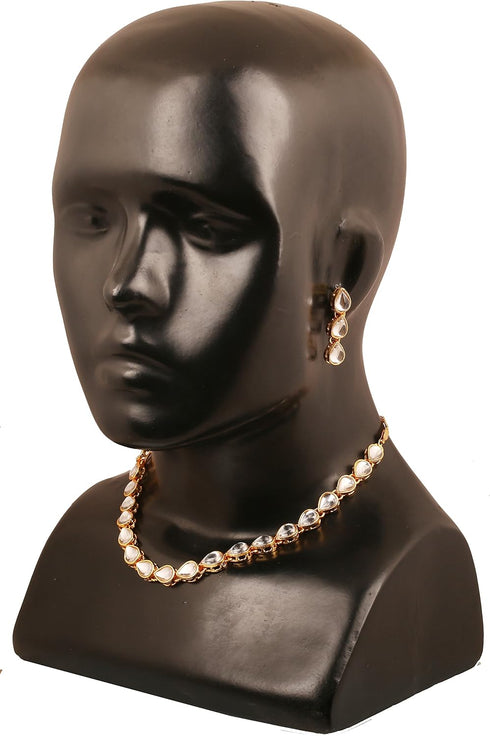 Touchstone "Contemporary Kundan Collection Indian Bollywood traditional Mughal Kundan polki look neutral bridal designer jewelry single line neckl...