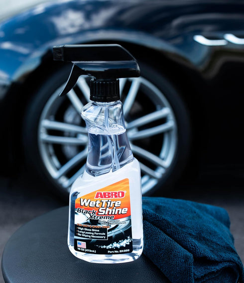 ABRO Black Xtreme Wet Tire Shine, 16 oz., Tire Dressing for Deep Glossy Finish for Protection and Conditioning, Long-Lasting Tire Shine Spray, Fig...