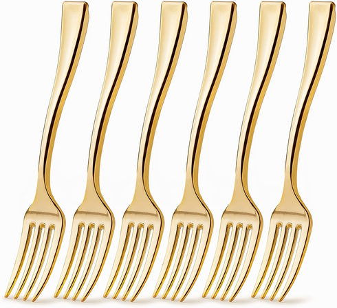 Posh Setting - Plastic Mini Gold Forks, Gold Mini Forks, Gold Plastic Mini Dessert Forks, Disposable Tiny Gold Forks, 4 inch Gold Plastic Forks, T...
