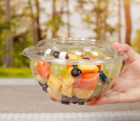 GOLDEN APPLE, 32oz-10sets, Disposable Plastic Serving Rose Bowls with Lids, Large Clear Plastic Disposable Salad Containers with Lids...