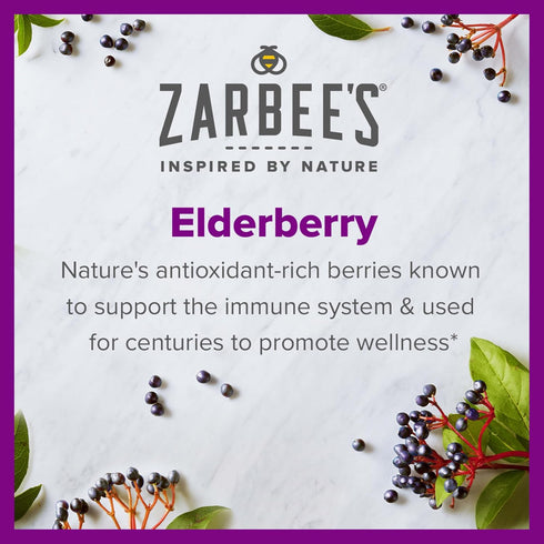 Zarbee's Elderberry Gummy Daily Immune Support Supplement with Vitamins A, C, D, E & Zinc, Black Elderberry Fruit Extract, Natural Berry Flavor, 6...