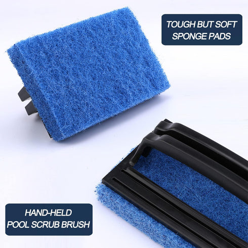 3 Pack Hand-Held Pool Scrub Brush Swimming Pool Brush Scrubbing Scouring Sponge Pad for Cleaning Pool Walls, Tiles, Floors & Steps - Surface Clean...