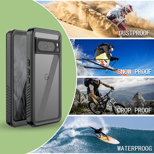 IP68 Waterproof Case for Google Pixel 8 Pro,100% passed The waterproof quality test,360° full-enclosure design,underwater phone case,Black/clear(W...