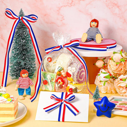 Red White Blue Striped Grosgrain Ribbon Use for Memorial Day Gift Wrapping, Party Decoration, DIY Crafting and Sewing (5/8 Inch x 50 Yard, Red, Wh...