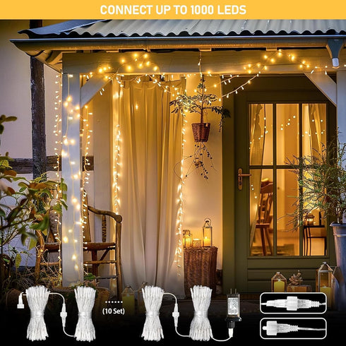 JMEXSUSS 2 Pack 100 LED Warm White Christmas Lights Outdoor, Connectable 33ft Warm White String Lights Indoor Plug in, 8 Modes Christmas String Li...