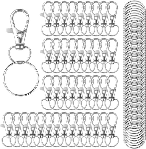 100PCS Keychain Hooks with Key Rings,Metal Swivel Lobster Claw Clasps, for Keychain Clip Lanyard, Jewelry Making, Crafts (Silver)...