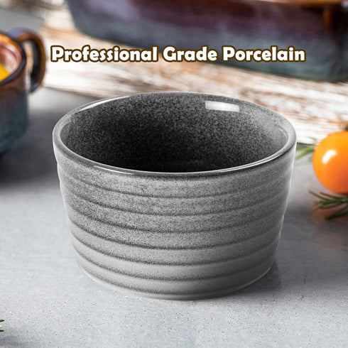 UNICASA Ramekin Set of 2, 8 oz Creme Brulee Ramekins, Oven Safe Baking Set for Custard, Pudding, Souffle Cups, Reactive Gray...