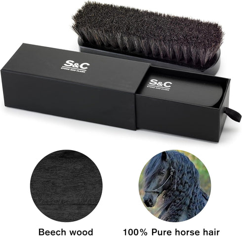 Premium Black Horse Hair Brush - Horse Hair Shoe Brushes for Polishing, Cleaning & Buffing Leather Shoes - Boot Brush with Soft Bristles, Comfy Gr...