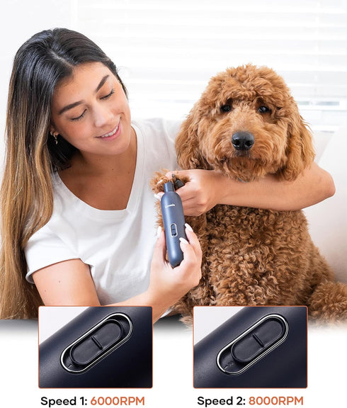 Loomla Dog Nail Grinder Upgraded - Professional 2 Speed Dog Nail Trimmers with Low Noise, USB Rechargeable Pet Nail Grinder, Paws Grooming and Smo...