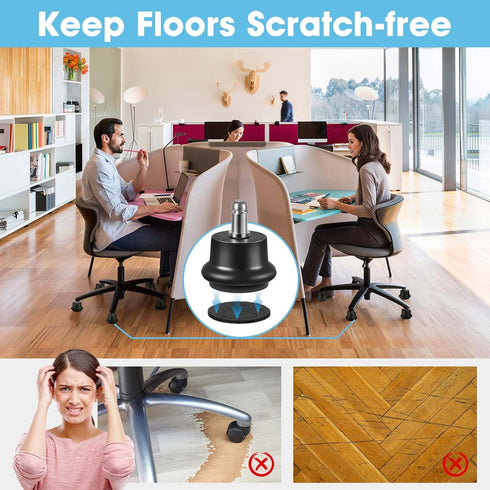 Bell Glides Replacement Office Chair Swivel Caster Wheels to Fixed Stationary Castors,with Separate Self Adhesive Felt Pads for Carpet,Desk Chair ...