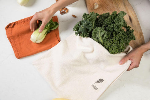 Extra Large | Certified Organic Cotton Vegetable Crisper Bags | Produce Bags to Keep Lettuce & Veggies Fresh | Reusable, Eco-Friendly, Biodegradab...