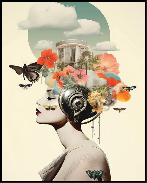 Posterizer 1 pcs-flowers-butterflies-vintage woman collage-Floral & Botanical Art-Abstract & Modern Art-Gift for Art Lovers- UNFRAMED Wall Art...