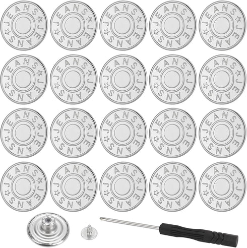 20 Sets of 20 mm Button Pins for Jeans, Jean Buttons Pins for Loose Jeans, No Sew and No Tools Instant Replacement Snap Tack Pant Button, Reusable...