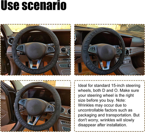Car Steering Wheel Cover, 15 Inch Microfiber Leather Auto Steering Wheel Covers Elastic Stretch Breathable Anti-Slip, Accessories for Men Women, U...