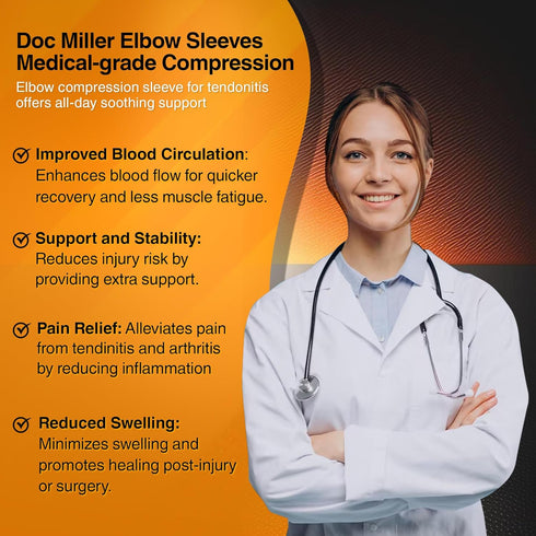 Doc Miller - Compression Elbow Brace: Support for Tendonitis, Bursitis, Tennis, Arthritis, Workouts - Elbow Sleeves for Men & Women, Joint Pain, E...