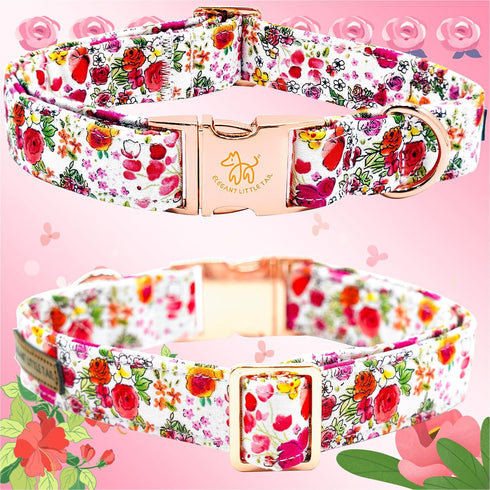 Elegant little tail Dog Collar with Flower, Floral Print Pet Collar Flower Dog Collar Summer Cute Dog Collar Adjustable Dog Collar for X-Large Dog...