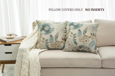 Pack of 2 Decorative Throw Pillows Cases Cushion Cover for Sofa Couch Bed,Sunflower Pattern,20x20 Inches,Blue Cream...