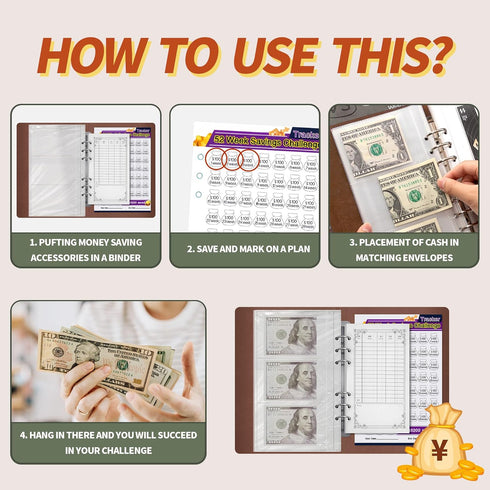 52 Week Money Saving Challenge Book with Money Binder, Envelopes, and Pouches – Libro de Ahorro de Dinero de 100 Dias with Money Envelopes for Cas...