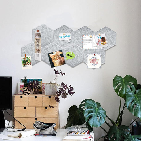 Hexagon Felt Bulletin Board, 8.7"x7.5"x0.35" 4 Pack Self-Adhesive Tiles Pin Board for Office Home School Decor Stickers Memos Photos Display(GY-19...