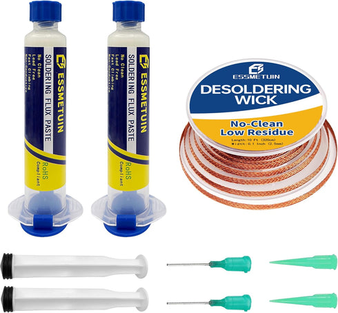 No Clean Soldering Flux Paste & Solder Wick, Desoldering Wick 10Ft Braid for Remover Solder Solder Flux for Electronics Soldering 10cc/Bottle(2PAC...