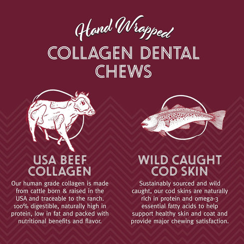 Icelandic+ Beef Collagen Dental Chew Stick Wrapped with Fish 8" Dog Treat...