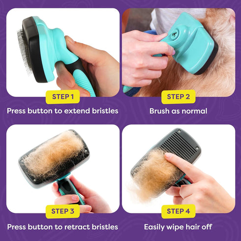 Hertzko Dog & Cat Brush, Dog Brush for Shedding, Cat & Dog Grooming, Self Cleaning Slicker Brush for Pets, Grooming Brushes for Long Short Haired ...