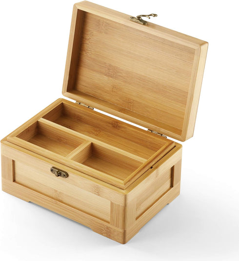 Wooden Stash Box with Rolling Tray Stash Box Combo to Organise your Herbs and Accessories - Rolling Kit with Removable divider - Large stash box a...