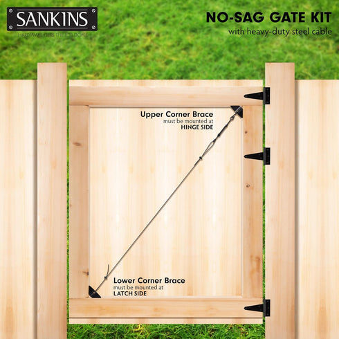 SANKINS Anti-Sag Gate Kits for Wooden Fence, Black Gate Support Cable Kit Hardware, Gate Sag Frame Kit Hardware for Wooden Fence, Wood Gate Door R...