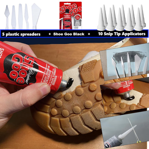 Shoe Goo Black Shoe Repair Adhesive Bundle: Includes 10 Snip Tip Applicators and a Set of 5 Plastic Spreader Tools by 203Brands to Provide Optimal...