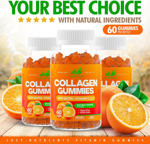 Collagen Peptides Gummies with Biotin, Vitamin C & E for Women & Men - Hair, Skin, Nails & Joints - Gluten-Free, Non-GMO - 60 Gummies...