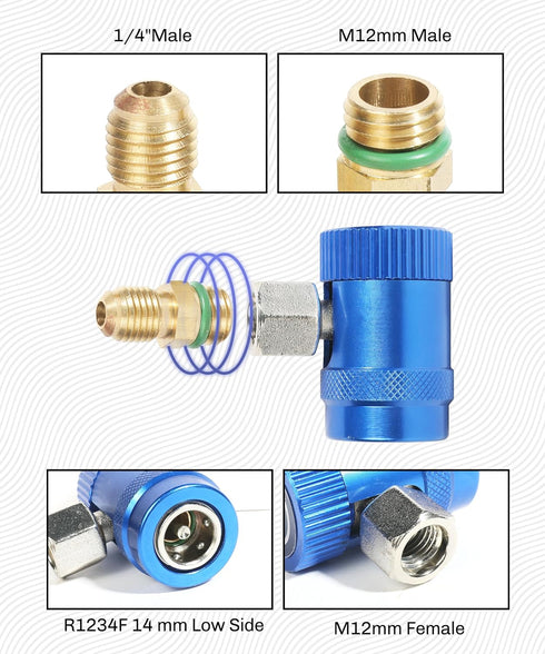 Set of 2 R1234yf Adapter,High/Low Side R1234yf Manual Couplers Connector Adapters,Car Accessories Adjustable AC R1234YF Adapters Kit for Air Condi...