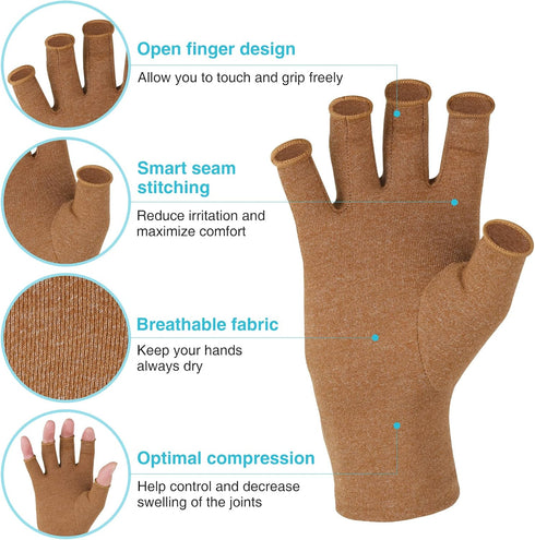 DISUPPO Arthritis Compression Gloves Relieve Pain from Rheumatoid, RSI,Carpal Tunnel, Hand Gloves Fingerless for Computer Typing and Dailywork, Su...