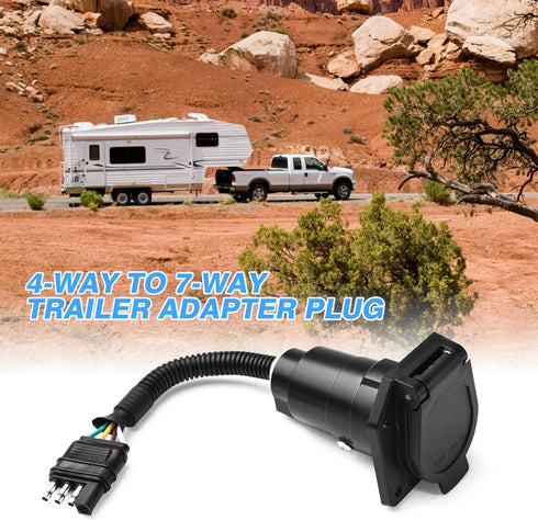 MICTUNING 4-Way Flat to 7-Way Round Blade Trailer Adapter Wiring Plug Connector with Mounting Bracket...