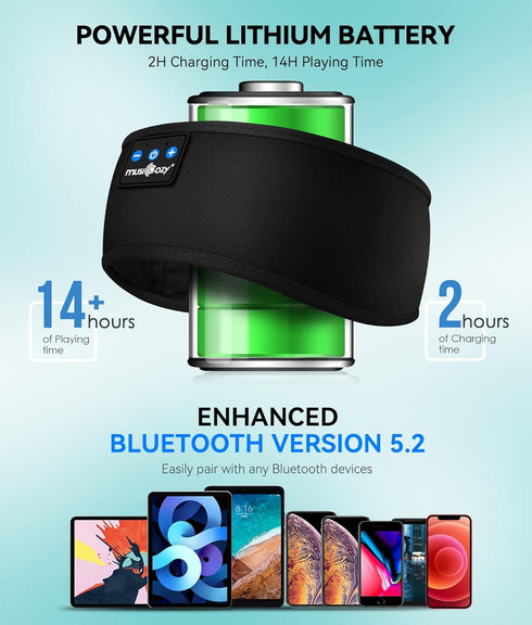 MUSICOZY Sleep Headphones Bluetooth 5.2 Headband, Sports Wireless Earphones Sweat Resistant Earbuds with Ultra-Thin HD Stereo Speaker for Workout ...