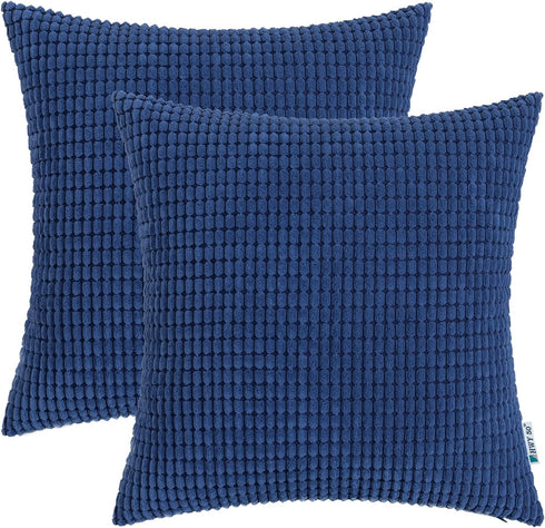 HWY 50 Navy Blue Corduroy Throw Pillow Covers 16x16 Inch, Pack of 2, Soft Solid Decorative Cushion Cases for Couch Sofa Bed Living Room, Corn Text...