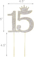 Number 15 Quinceanera Rhinestone Princess Crown Monogram Cake Topper - Sweet 15th Birthday Party (Gold)...