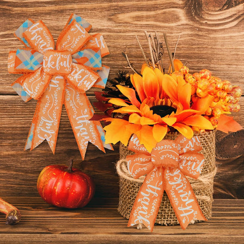 Fall Wired Edge Ribbon 24 Yards Autumn Pumpkin Truck Ribbon Orange Blue Plaids Thankful Fabric Craft Ribbon for Thanksgiving Wreath Bow Making DIY...