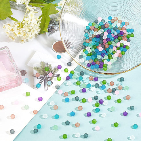 PH PandaHall 500pcs 6mm Frosted Glass Bead 10 Color Transparent Frosted Crystal Beads Matte Loose Spacer Beads for Necklace, Bracelet, Earring Jew...