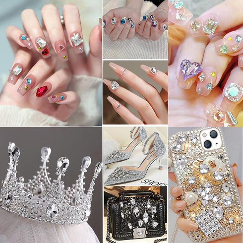 DONGZHOU 100pcs Mix Shape Crystal AB Nail Art Rhinestone Gems Point Back Fancy Stone Sew On Rhinestone Loose Crystal Sewing for Clothing Wedding D...