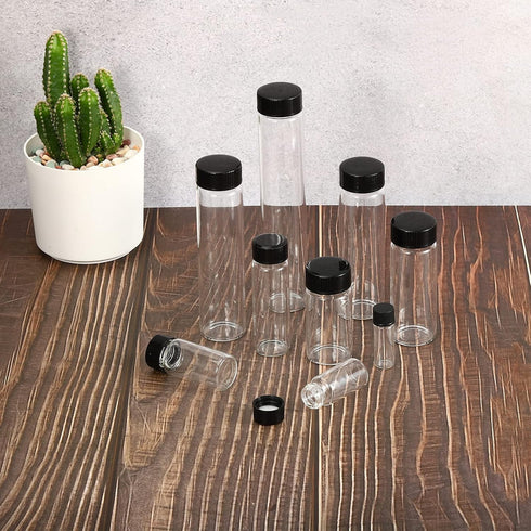 PATIKIL 20mL Reagent Media Bottle, 10 Pack Round Glass Storage Bottles Plastic Screw Cap for Lab Home, Clear...