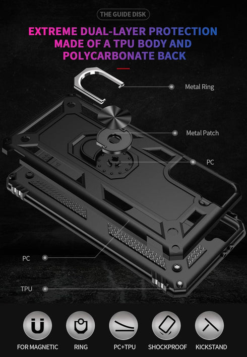 Androgate for Samsung Galaxy S21 5G Case with HD Screen Protectors, Military-Grade Metal Ring Holder Kickstand 15ft Drop Tested Shockproof Cover C...