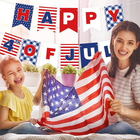 Patriotic Paper Banner 4th of July Bulletin Board Decorations with Red Blue Star Cutouts for Independence Day School Classroom Office Home Decor P...