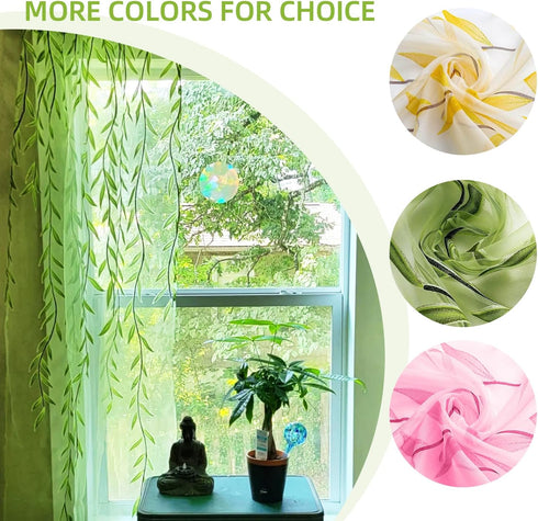 Green Sheer Curtains 108 Inches Long for Living Room, Vine Leaf Patterned Curtains 2 Panels Green Bedroom Curtain Sheers Voile Transparent Window ...