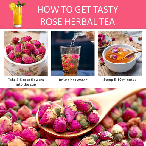 Dried Rose Buds Tea, Edible Roses Whole Flowers Loose Leaf Herbs, Premium Rose Herbal Beverages, Natural Healthy Fragrant, Ideal for Gift, 2.8 oz...